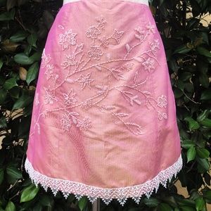Pink Iridescent Hand Beaded Silk Skirt
